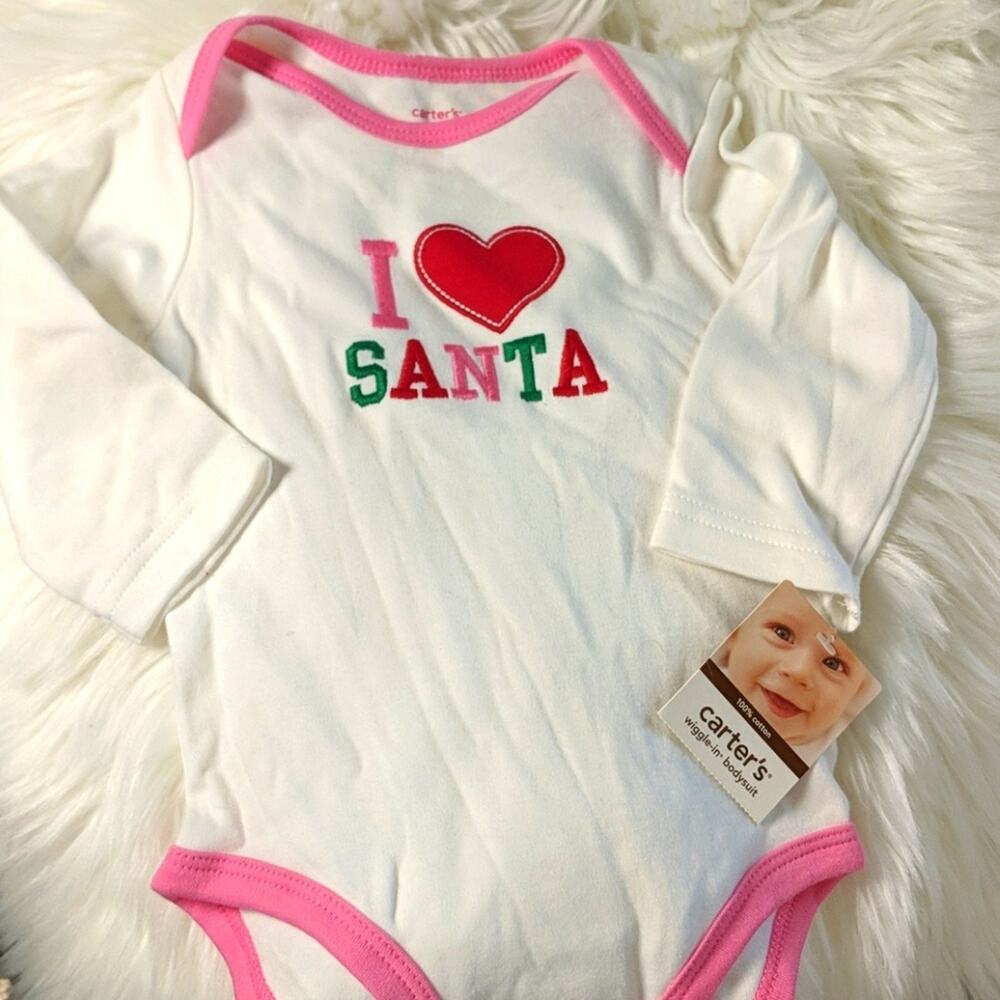 CARTER'S I Heart Santa White Bodysuit 9 month NEW